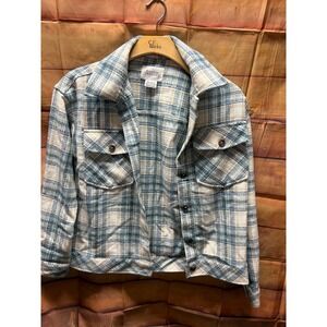 Boston Traders Women's Blue, Pink & Cream Plaid Trucker Button Jacket LS Size S